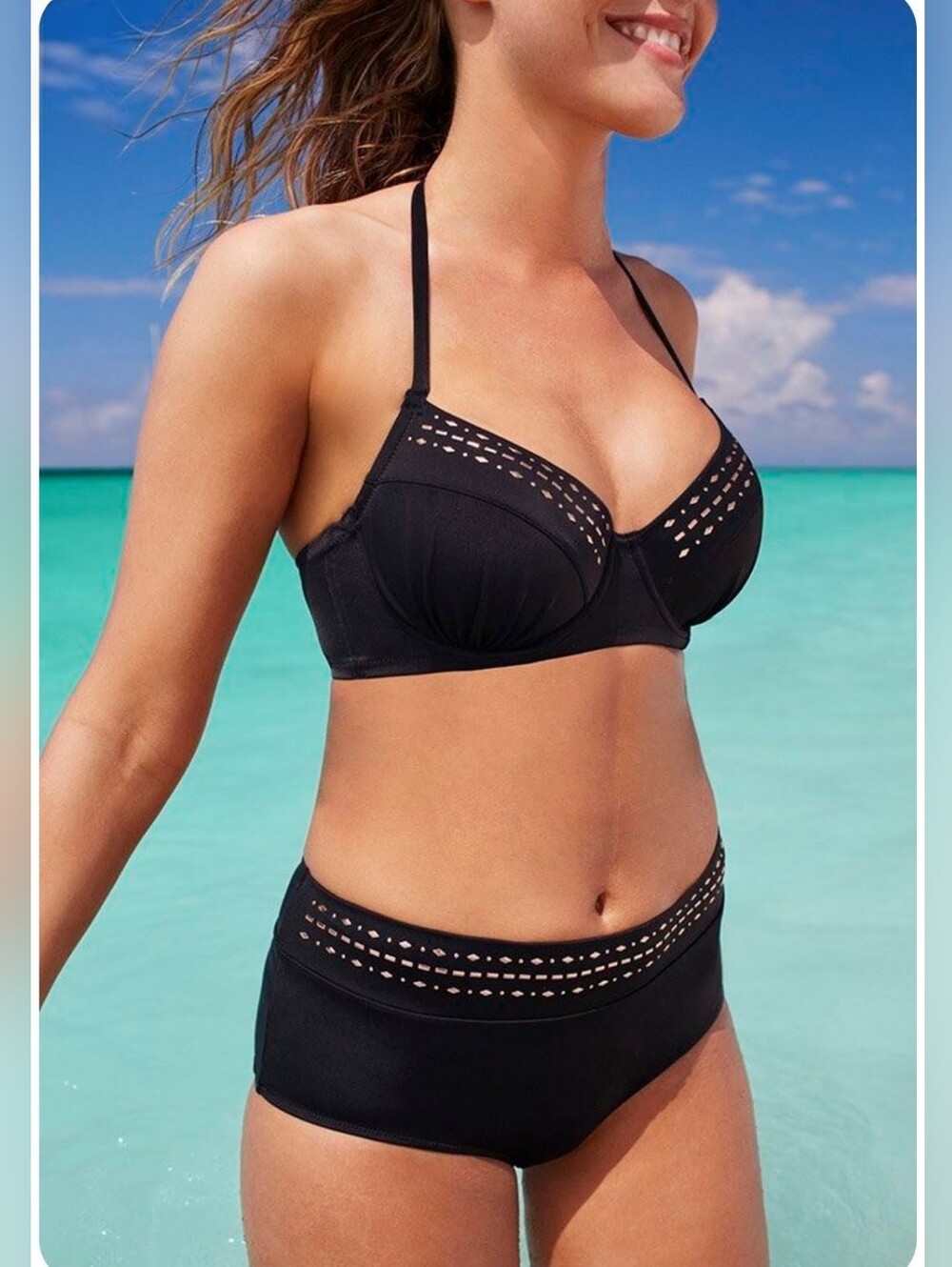 Black With Gold Inlay Underwire Bikini Set - Size 14